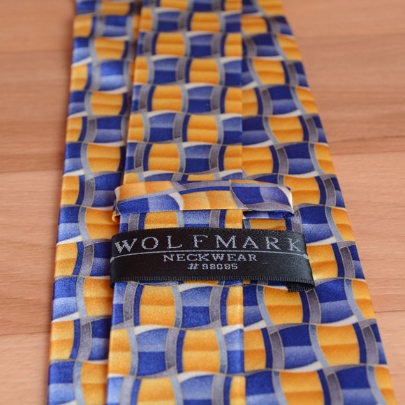 New Wolf Mark silk tie #98085 Blue and yellow - Picture 3 of 6